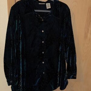 White Stag Black/green/blue Paisley Velvet-like  Button Down Shirt